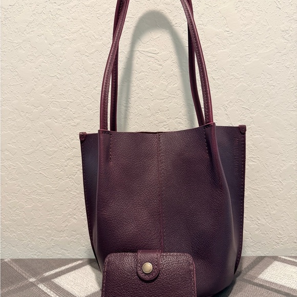 Handbags - Portland Leather Goods Devan Bucket Tote with Wallet in Plum